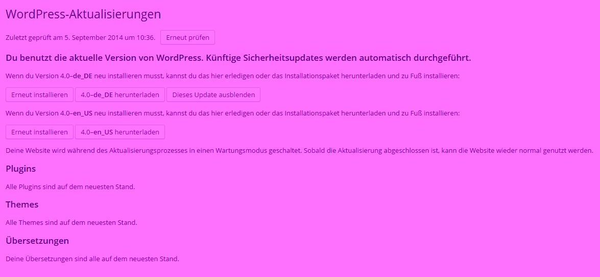 WordPress 4.0 Update funktioniert